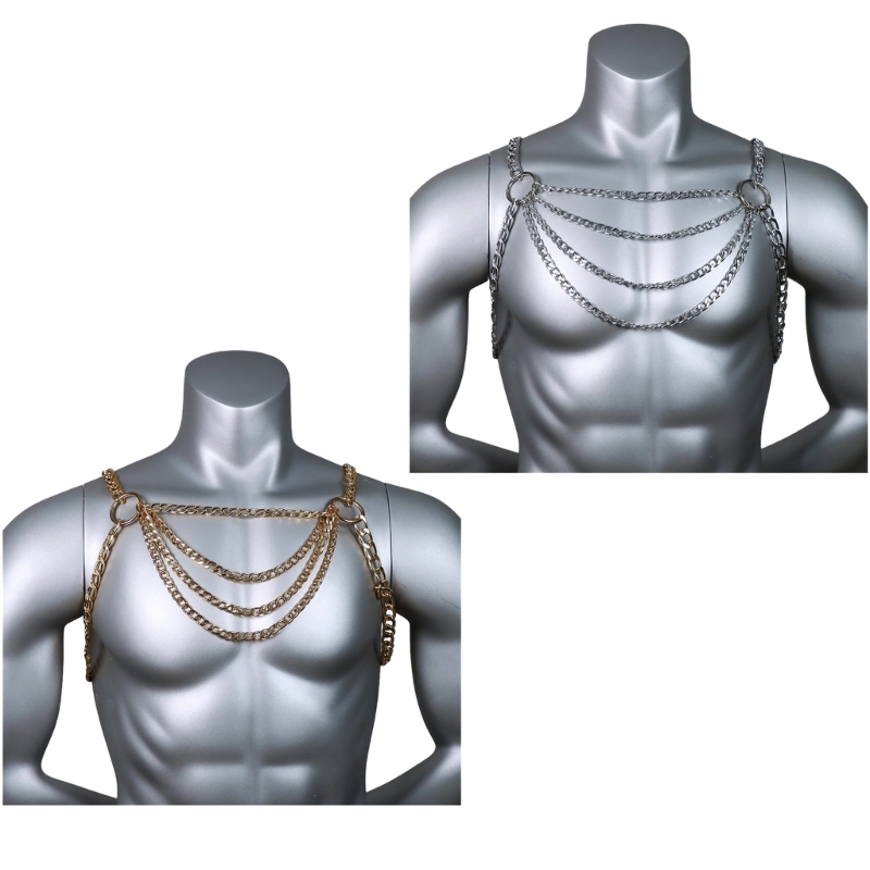 Body Jewelry Necklace - Mannen sexy metalen lichaam borst ketting