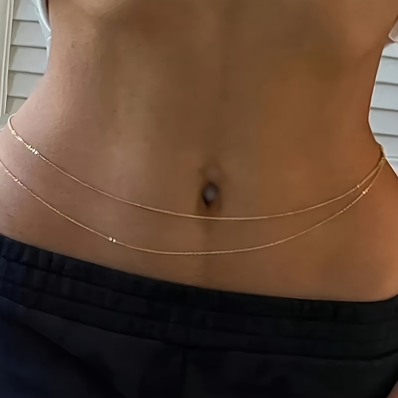 Body Jewelry For You - 1 Dubbellaagse gouden metalen taillekettingriem -
